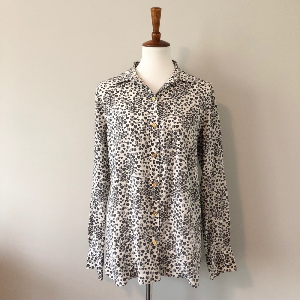 C Wonder 100% Silk Blouse Heart Print Valentine